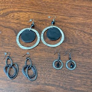 3 pairs of black/grey fishhook earrings
